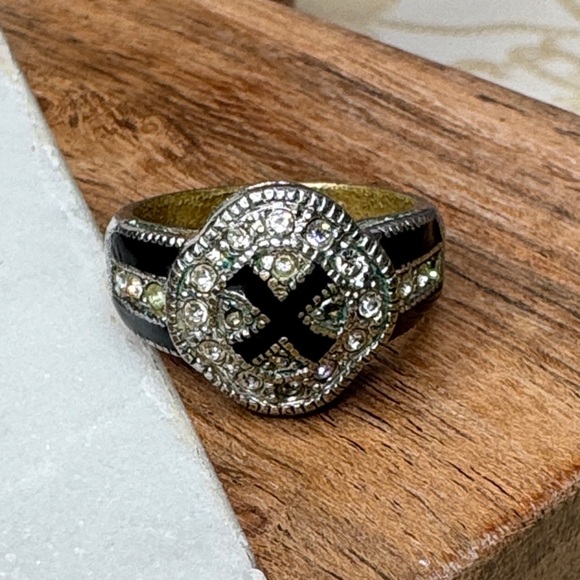 Vintage Estate Black X Silver Toned Men's Ring Size 8.5 Lot D32 - Picture 11 of 13